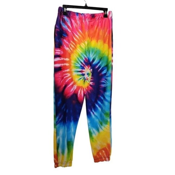 Rainbow Tie Dye Polyester Unisex Sweat Pants Beach Summer Activewear size M NWOT - Picture 3 of 12